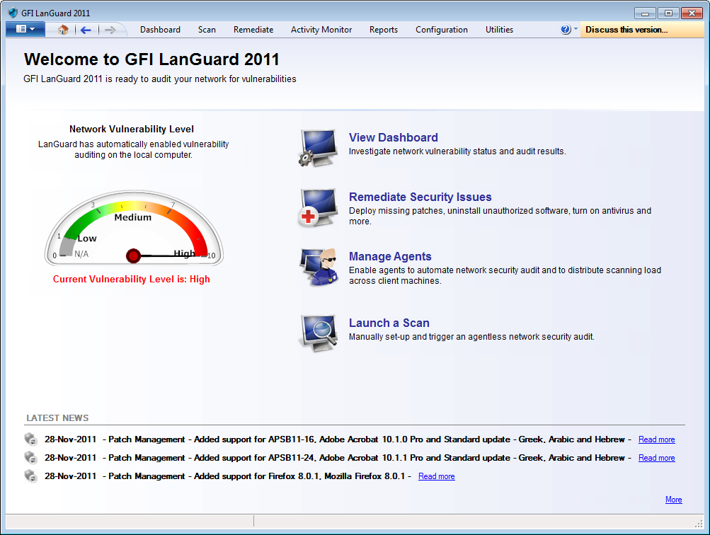 Launch client. GFI LANGUARD 3. Сканеры уязвимостей сети. Lan Guard. GFI LANGUARD: коммерческий сканер сетевых уязвимостей под Windows.