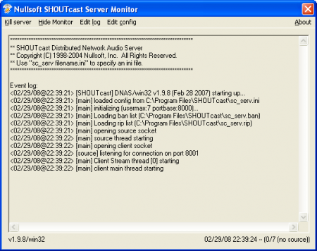 NullSoft SHOUTcast Server 1.9.8 + DSP 1.9.0